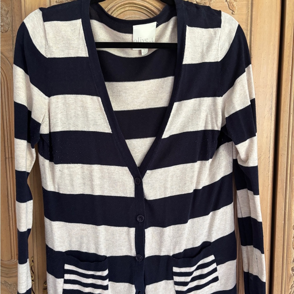 Olive & Oak Black and White Striped Cardigan